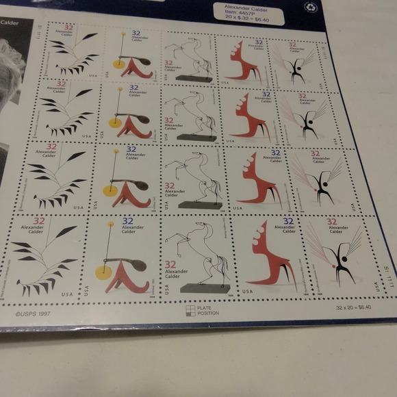 Alexander Calder Vintage 1997 USPS Postage 20 x $0.32 Stamp Sheet - Picture 4 of 6